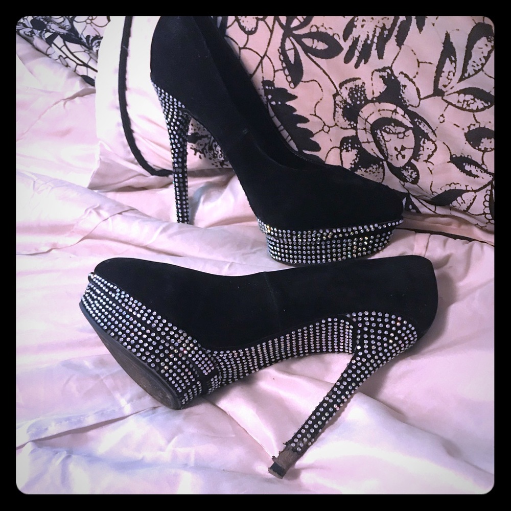 Black velvet Stilettos with crystal soles